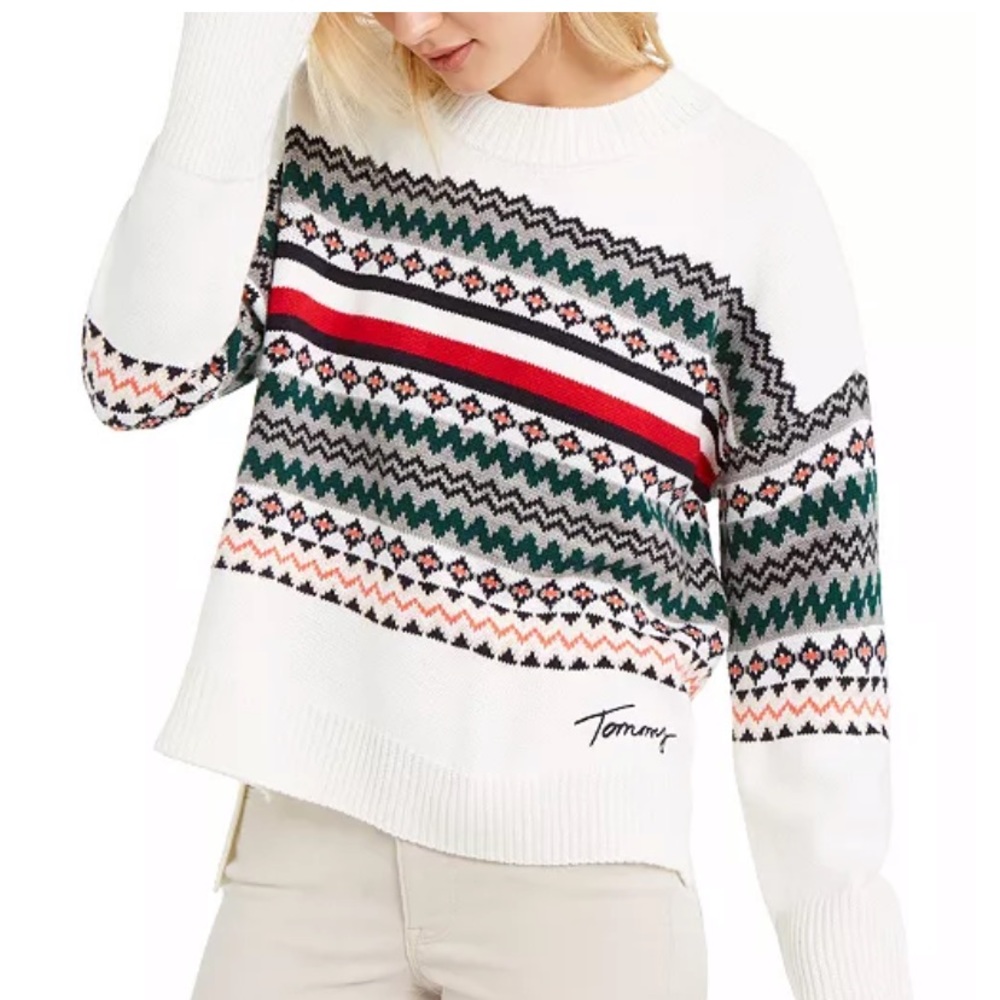 Tommy Hilfiger High Low Printed Knit Sweater
